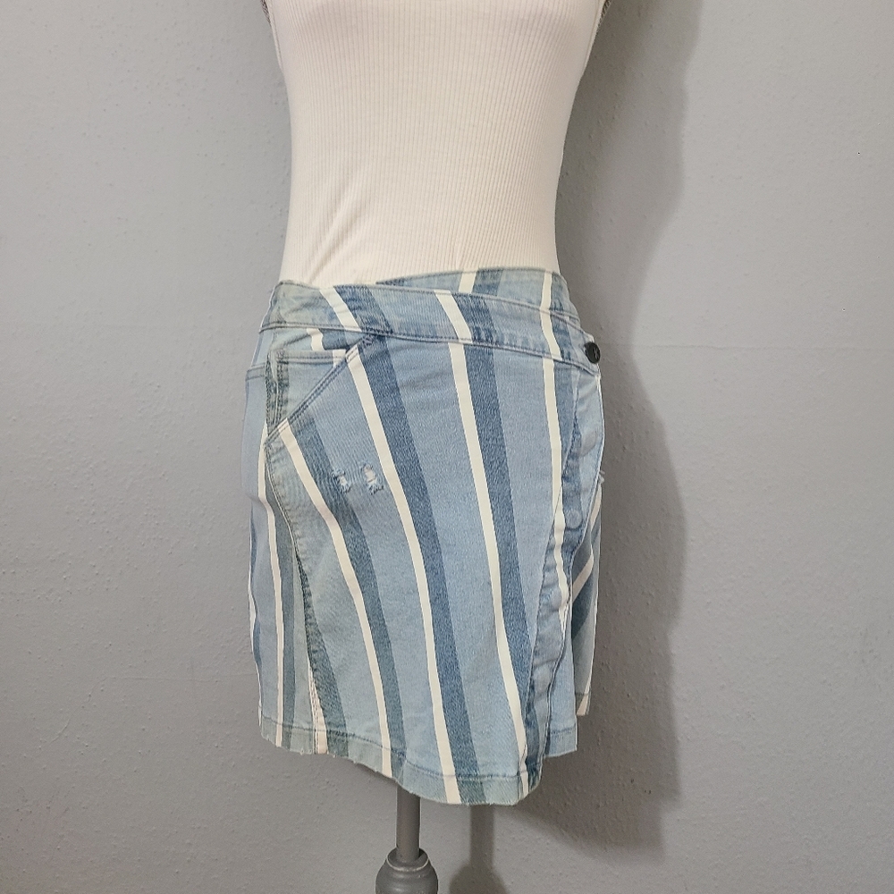 KUT FROM THE CLOTH Connie Striped Asymmetrical Denim Mini‎ Jean Skirt Size 00